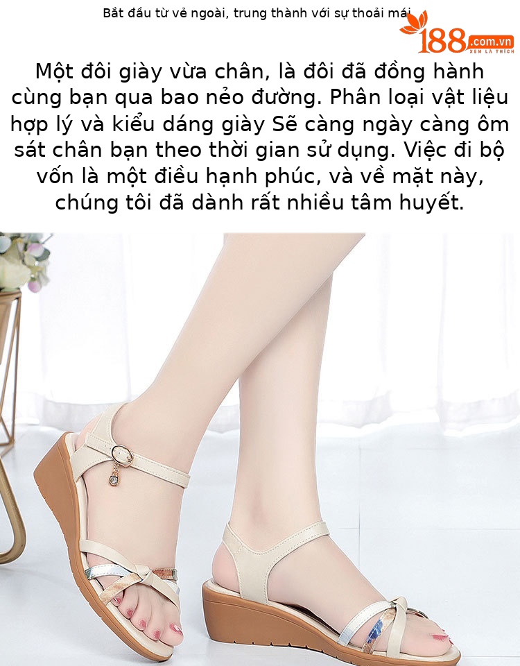 Sandal nữ đế bằng mùa hè quai chữ V đế gân bò chống trơn trượt — Màu be chi tiết 2