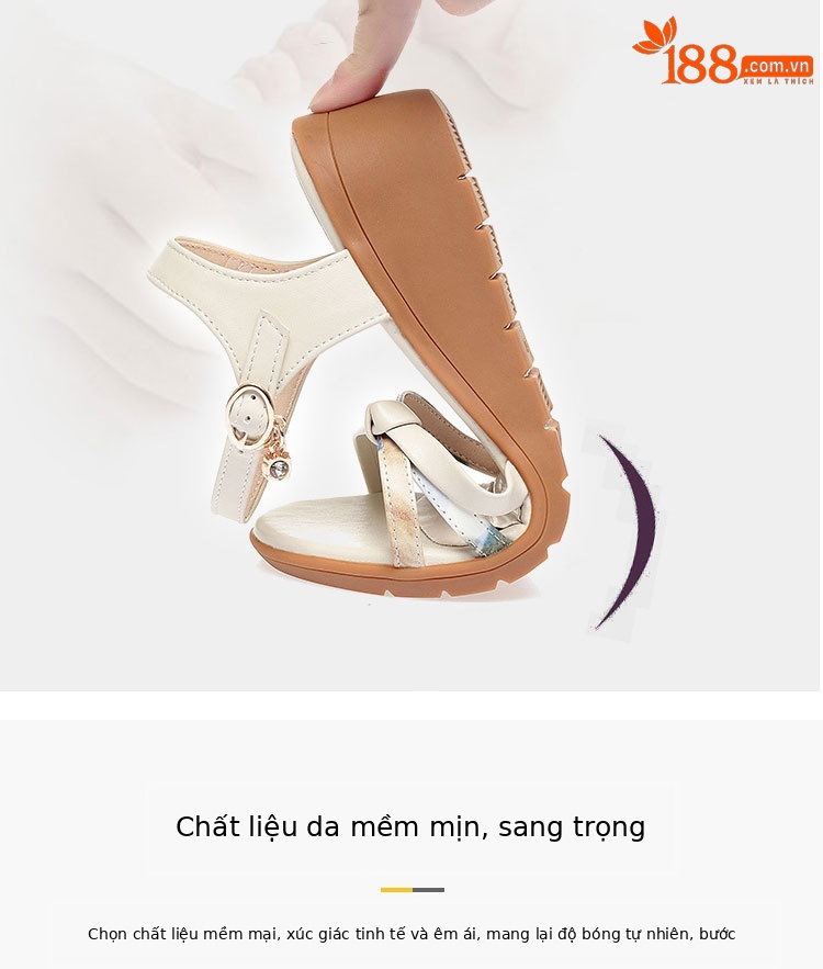 Sandal nữ đế bằng mùa hè quai chữ V đế gân bò chống trơn trượt — Màu be chi tiết 4