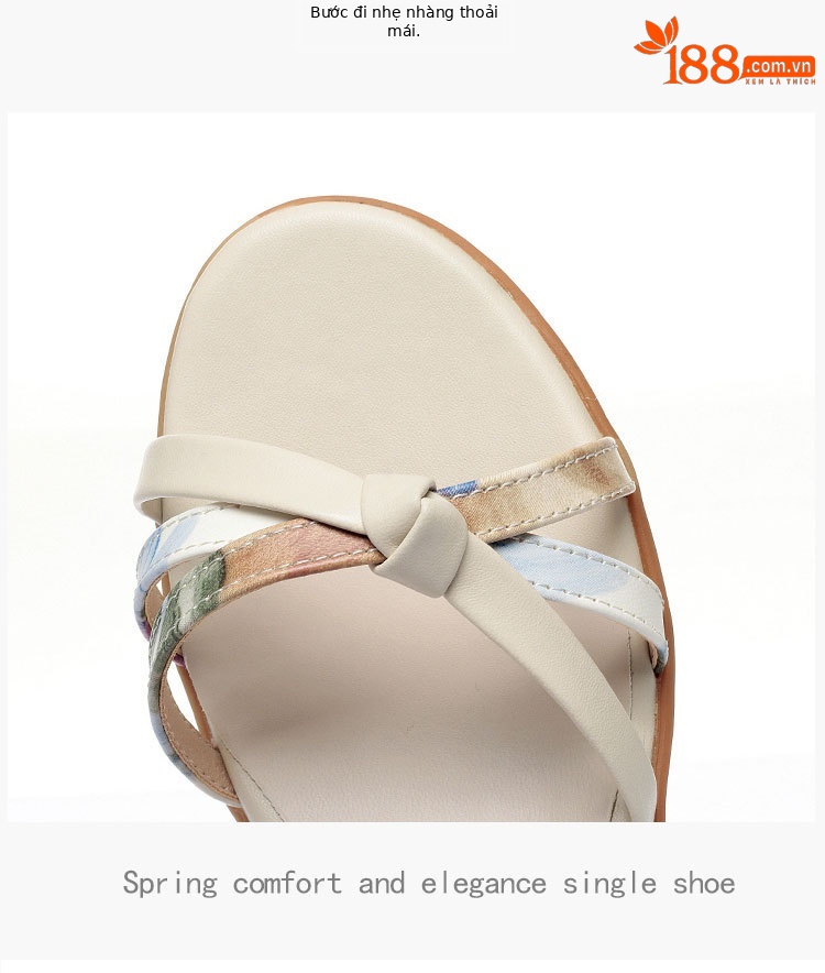 Sandal nữ đế bằng mùa hè quai chữ V đế gân bò chống trơn trượt — Màu be chi tiết 5