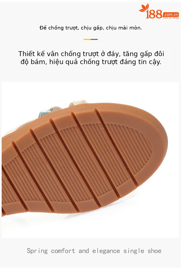 Sandal nữ đế bằng mùa hè quai chữ V đế gân bò chống trơn trượt — Màu be chi tiết 7