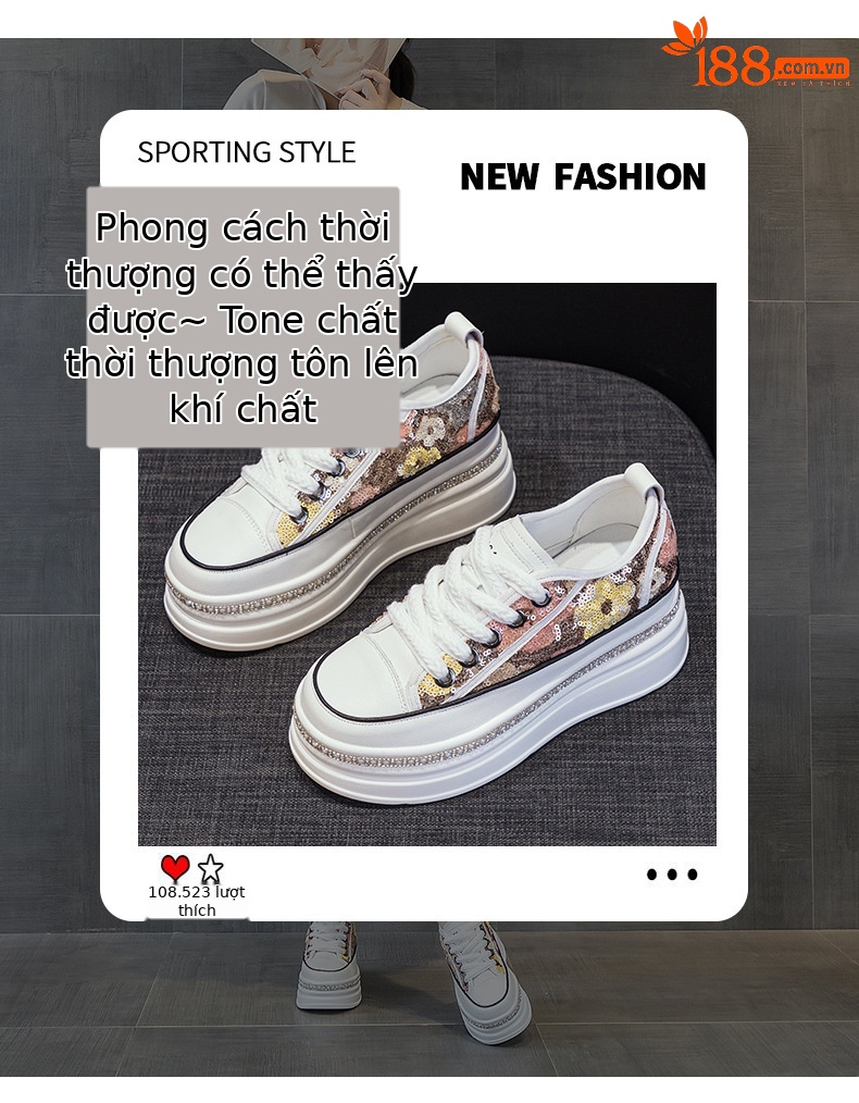 Giày sneaker nữ đế dày tăng chiều cao đính sequin phong cách tân Trung Hoa — M2577 tím đen, M2577 màu bạc, M2577 màu hồng chi tiết 3