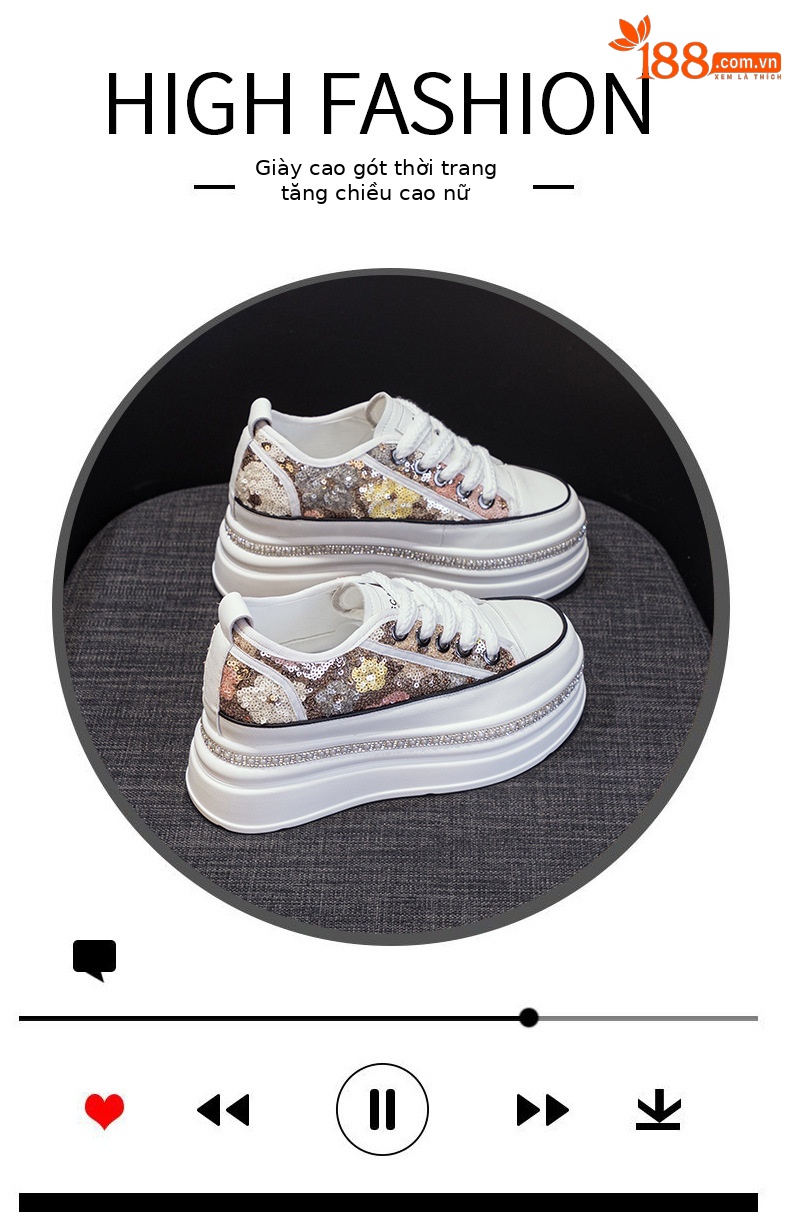 Giày sneaker nữ đế dày tăng chiều cao đính sequin phong cách tân Trung Hoa — M2577 tím đen, M2577 màu bạc, M2577 màu hồng chi tiết 5