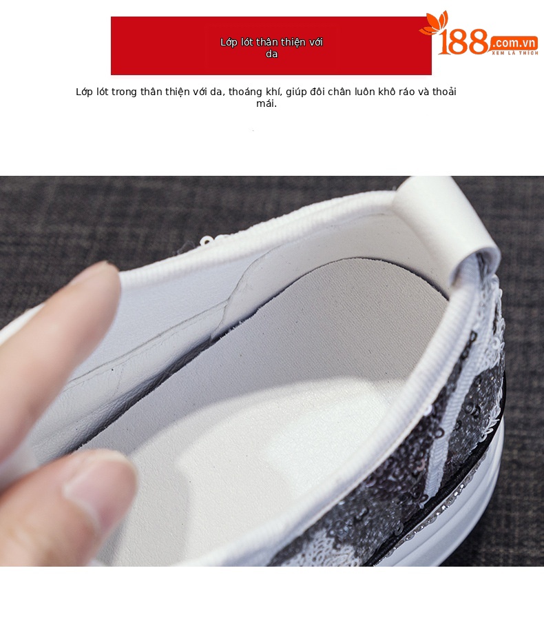 Giày sneaker nữ đế dày tăng chiều cao đính sequin phong cách tân Trung Hoa — M2577 tím đen, M2577 màu bạc, M2577 màu hồng chi tiết 8