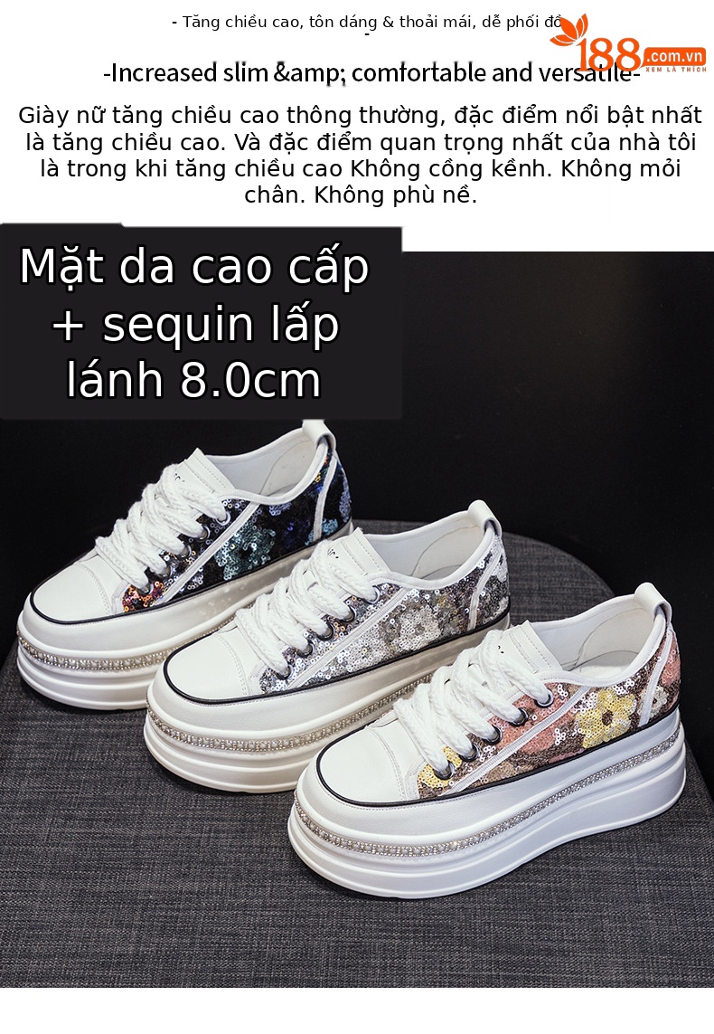 Giày sneaker nữ đế dày tăng chiều cao đính sequin phong cách tân Trung Hoa — M2577 tím đen, M2577 màu bạc, M2577 màu hồng chi tiết 2