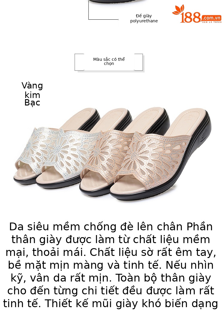 Dép lê lưới đế thô chống trượt đính đá thời trang cho nữ trung niên — Màu vàng chi tiết 5