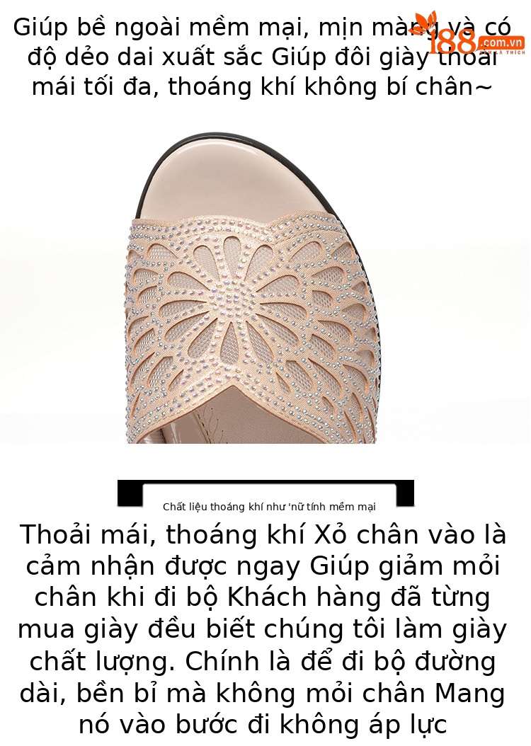 Dép lê lưới đế thô chống trượt đính đá thời trang cho nữ trung niên — Màu vàng chi tiết 6