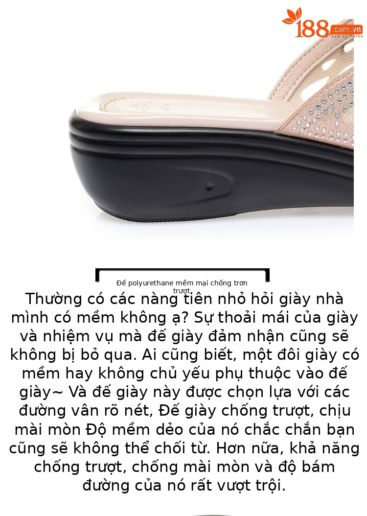 Dép lê lưới đế thô chống trượt đính đá thời trang cho nữ trung niên — Màu vàng chi tiết 8