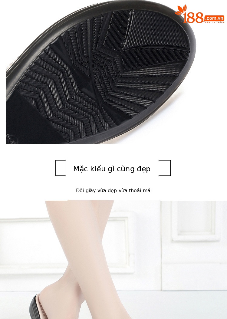 Dép lê lưới đế thô chống trượt đính đá thời trang cho nữ trung niên — Màu vàng chi tiết 9