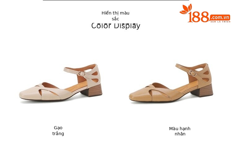 Giày Mary Jane nữ da cừu thật mũi vuông gót vừa bít mũi — Màu trắng be, Màu mơ chi tiết 4