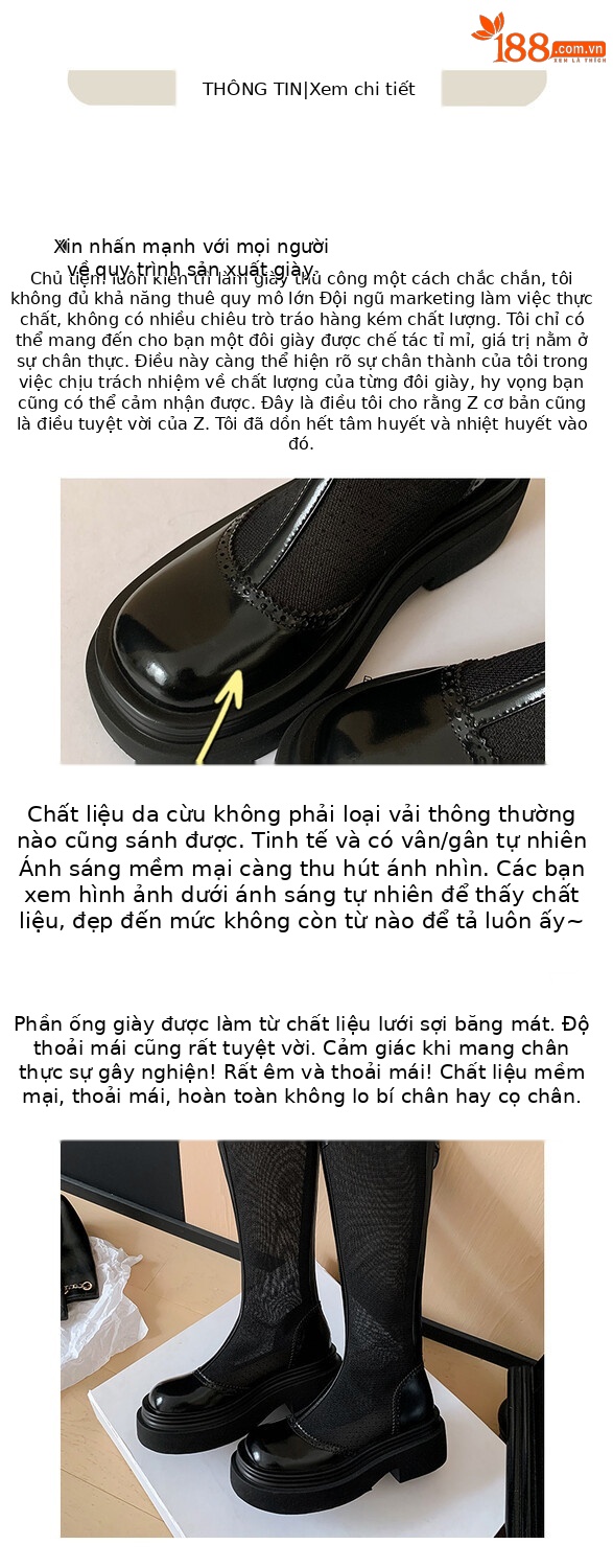 Boot lưới da thật cổ cao mũi tròn đế dày phối màu thoáng khí mùa hè — Màu đen cổ ống lớn, Ống nhỏ màu đen, Chu vi ống lớn màu trắng Be, Ống nhỏ màu be chi tiết 8