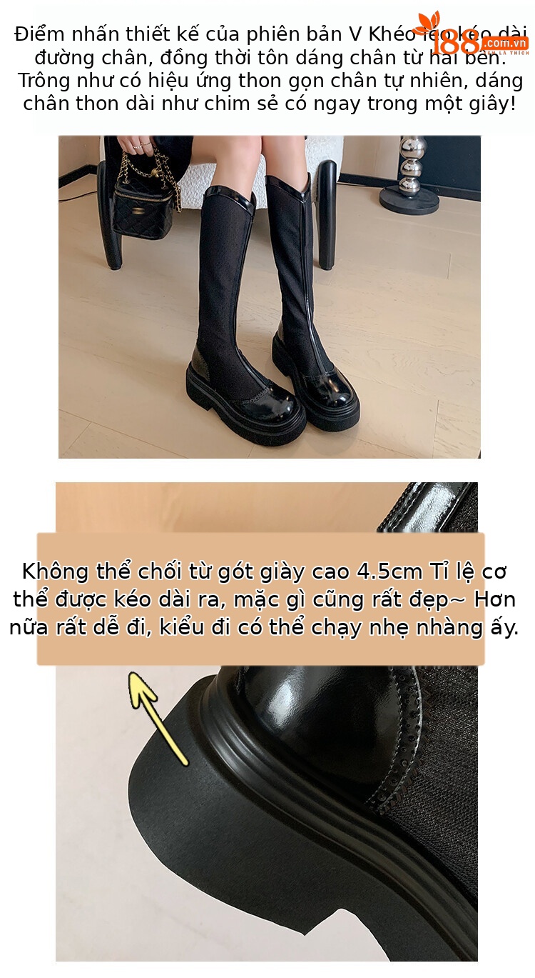 Boot lưới da thật cổ cao mũi tròn đế dày phối màu thoáng khí mùa hè — Màu đen cổ ống lớn, Ống nhỏ màu đen, Chu vi ống lớn màu trắng Be, Ống nhỏ màu be chi tiết 10