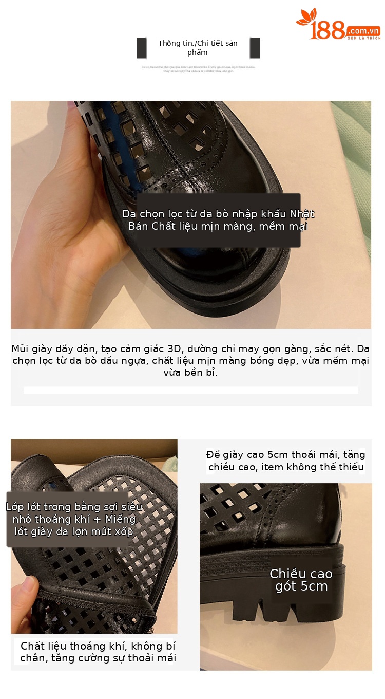 Boot nữ da bò đế dày cổ cao ống lưới — Màu nâu ống lớn, Màu đen cổ ống lớn, Ống nhỏ màu đen, Chu vi ống lớn màu trắng Be chi tiết 3