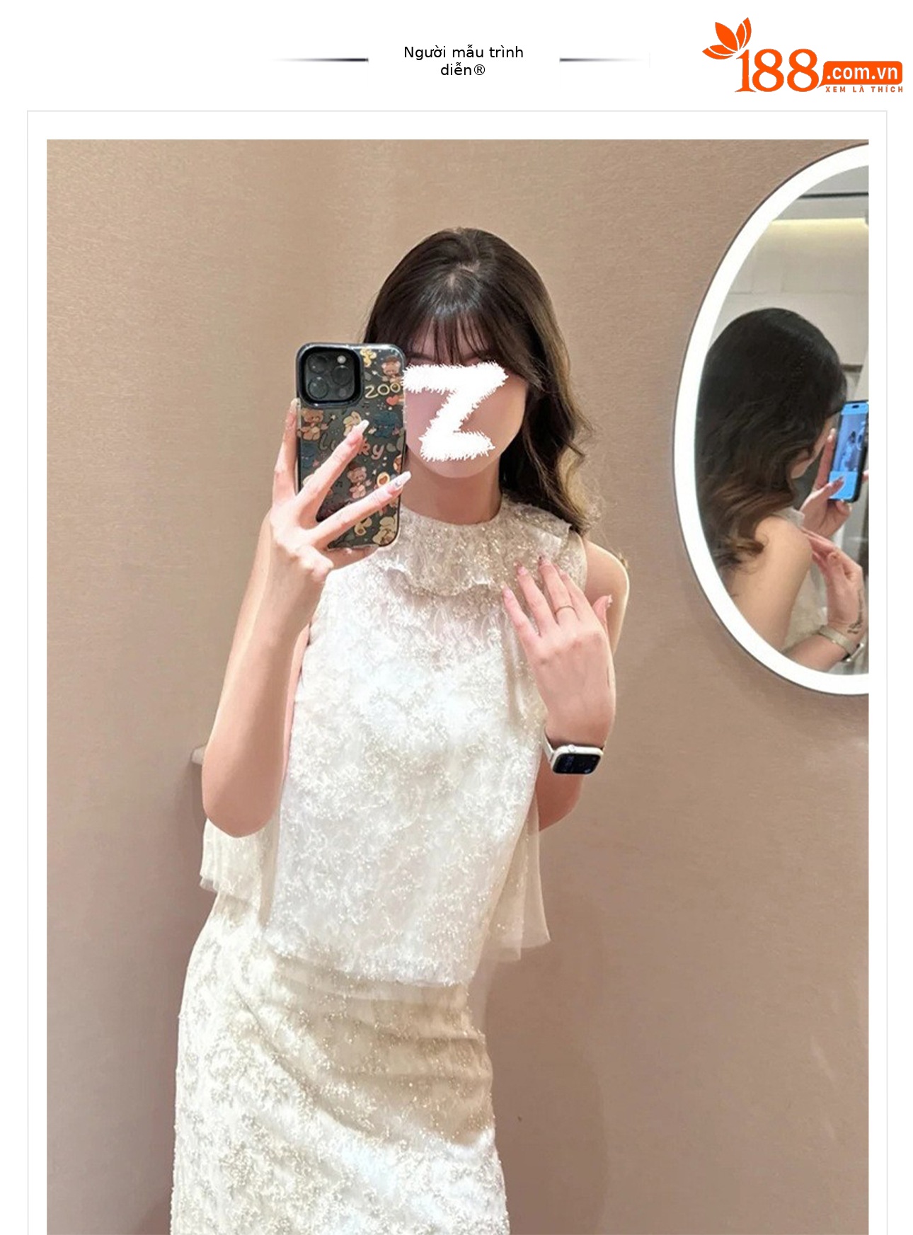 Bộ hai mảnh thêu ren đính cườm mùa hè, áo vest ngắn và chân váy thêu đính cườm M4034 — Áo, Váy nửa chi tiết 1