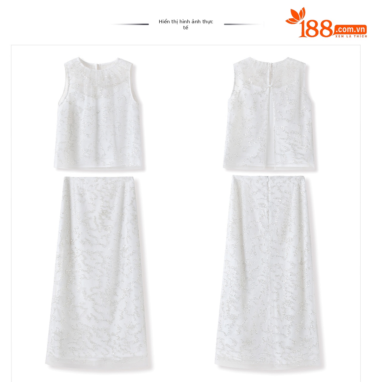 Bộ hai mảnh thêu ren đính cườm mùa hè, áo vest ngắn và chân váy thêu đính cườm M4034 — Áo, Váy nửa chi tiết 4