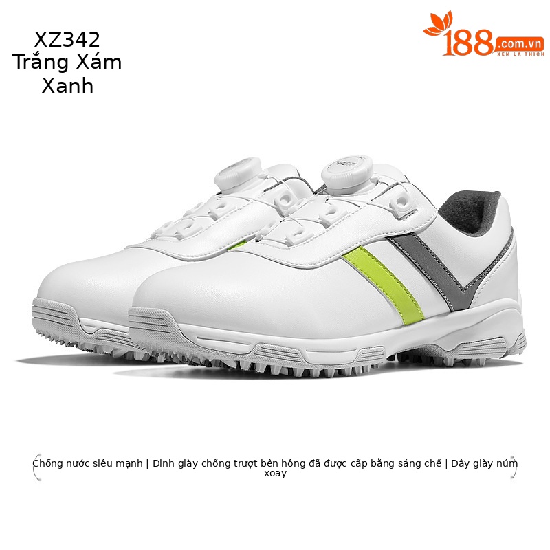 Giày golf trẻ em nữ PGM dây rút núm vặn chống nước chống trượt — XZ342-Trắng Xám Xanh Lá, XZ342-Trắng hồng xanh lam