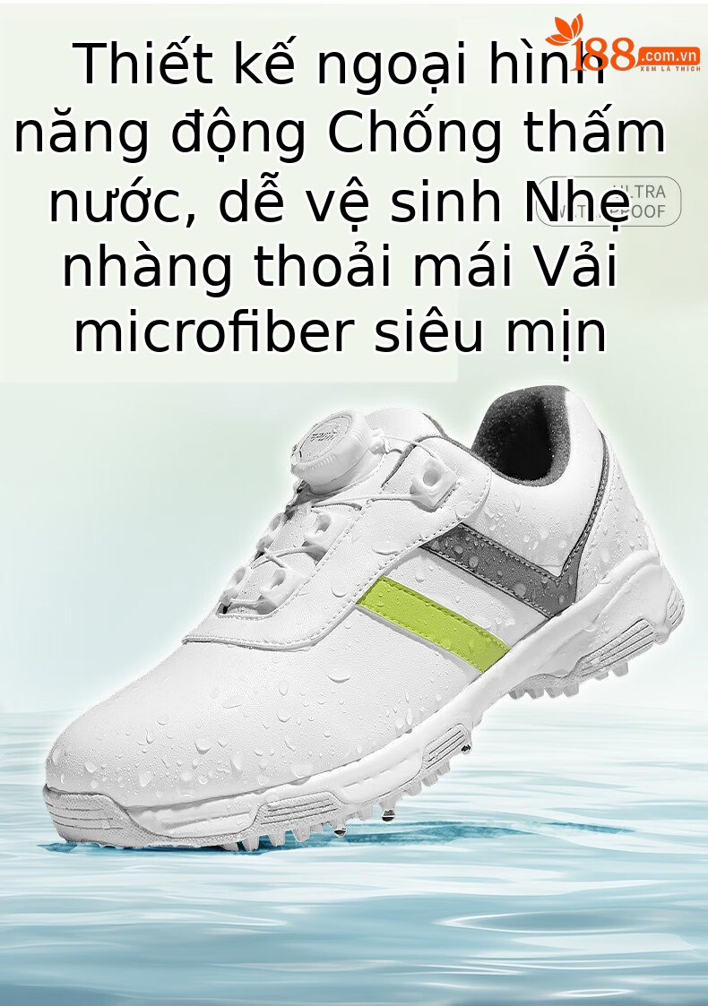 Giày golf trẻ em nữ PGM dây rút núm vặn chống nước chống trượt — XZ342-Trắng Xám Xanh Lá, XZ342-Trắng hồng xanh lam chi tiết 6