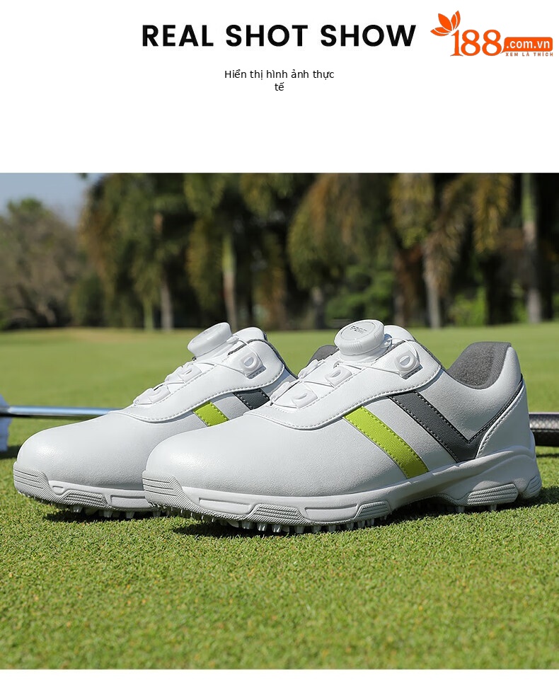 Giày golf trẻ em nữ PGM dây rút núm vặn chống nước chống trượt — XZ342-Trắng Xám Xanh Lá, XZ342-Trắng hồng xanh lam chi tiết 11