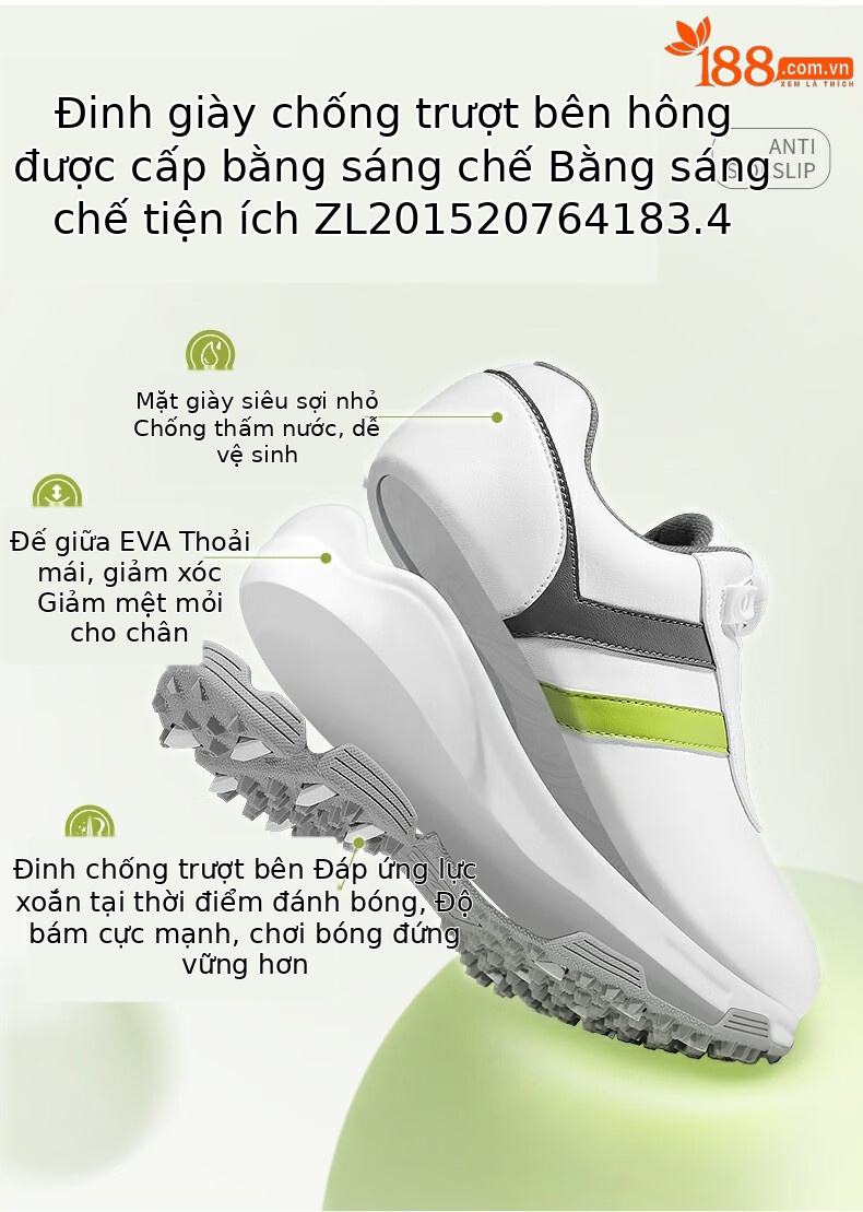 Giày golf trẻ em nữ PGM dây rút núm vặn chống nước chống trượt — XZ342-Trắng Xám Xanh Lá, XZ342-Trắng hồng xanh lam chi tiết 5