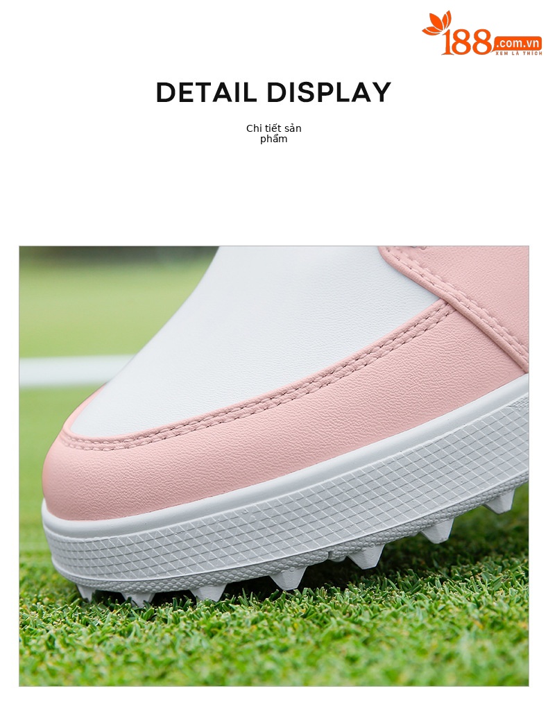 Giày golf nữ chống nước PGM đế núm chống trượt, thiết kế xoay nút dễ mang — XZ338 [không thấm nước/không đinh/khóa quay] trắng hồng chi tiết 17