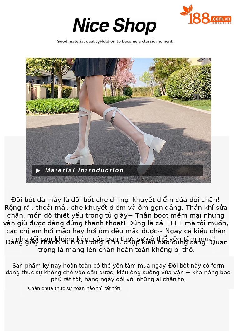 Bốt lưới da cừu cao gót thô cổ cao ôm chân phong cách Hàn Quốc — Màu đen cổ ống lớn, Ống nhỏ màu đen, Chu vi ống lớn màu trắng Be chi tiết 9