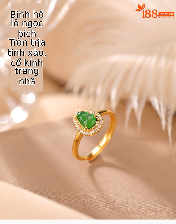 Nhẫn bạc S925 mạ vàng đính ngọc bích phong cách retro sang trọng — Kiểu màu bạc chi tiết 1