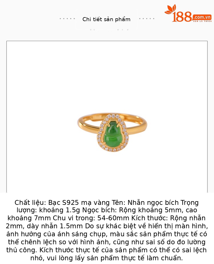 Nhẫn bạc S925 mạ vàng đính ngọc bích phong cách retro sang trọng — Kiểu màu bạc chi tiết 2