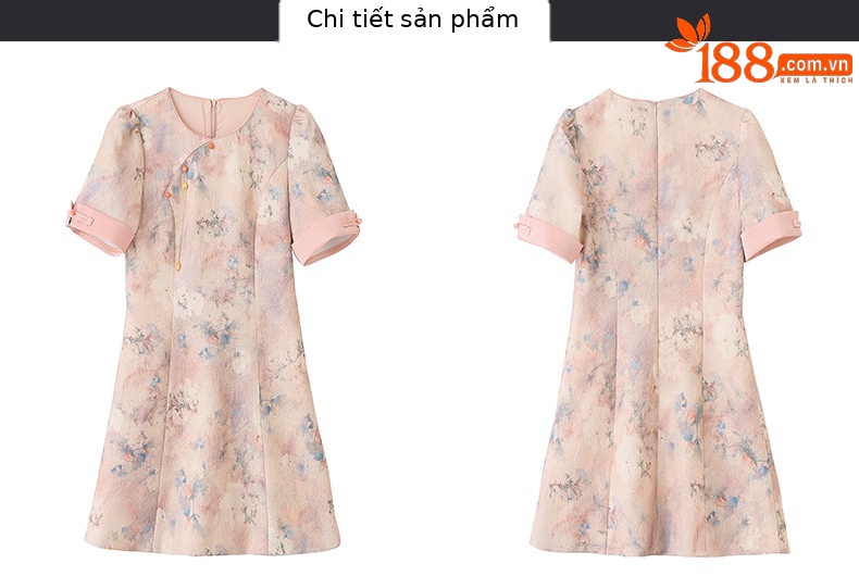 Váy sườn xám cải tiến phong cách Trung Quốc mới, thiết kế chữ A thanh lịch, mùa hè — Màu hồng, Màu xanh lá chi tiết 24