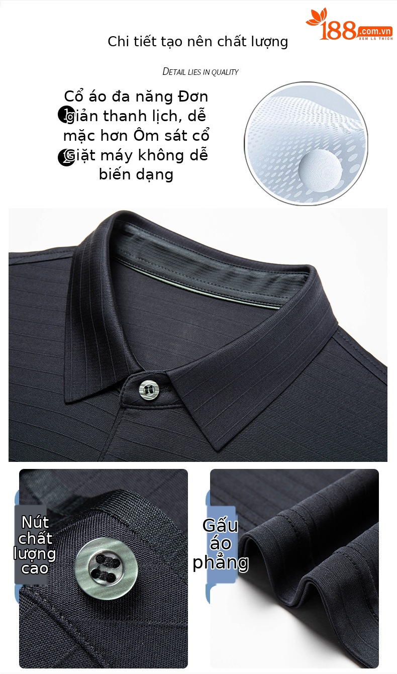 Áo polo nam ngắn tay chất liệu tơ tằm cao cấp chống nhăn — Xanh lá 3S82 chi tiết 3