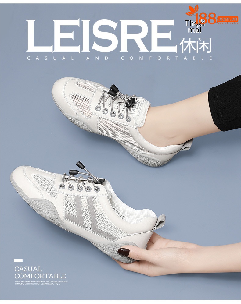 Giày lưới nữ đế bệt thoáng khí mới 2024 – giày sneaker mesh mềm mại — Xám 11055 mét, 11055 trắng xanh lá chi tiết 3