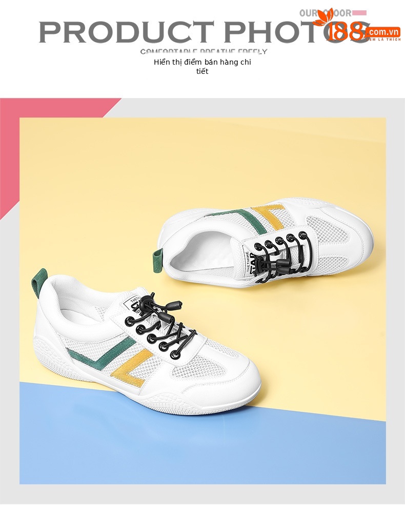 Giày lưới nữ đế bệt thoáng khí mới 2024 – giày sneaker mesh mềm mại — Xám 11055 mét, 11055 trắng xanh lá chi tiết 4