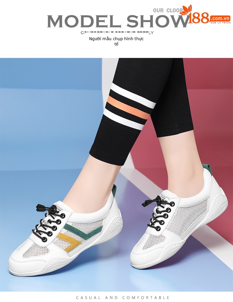Giày lưới nữ đế bệt thoáng khí mới 2024 – giày sneaker mesh mềm mại — Xám 11055 mét, 11055 trắng xanh lá chi tiết 5