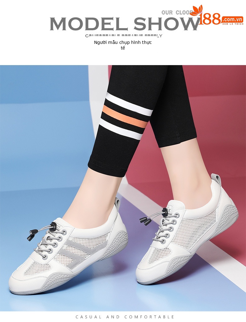 Giày lưới nữ đế bệt thoáng khí mới 2024 – giày sneaker mesh mềm mại — Xám 11055 mét, 11055 trắng xanh lá chi tiết 11