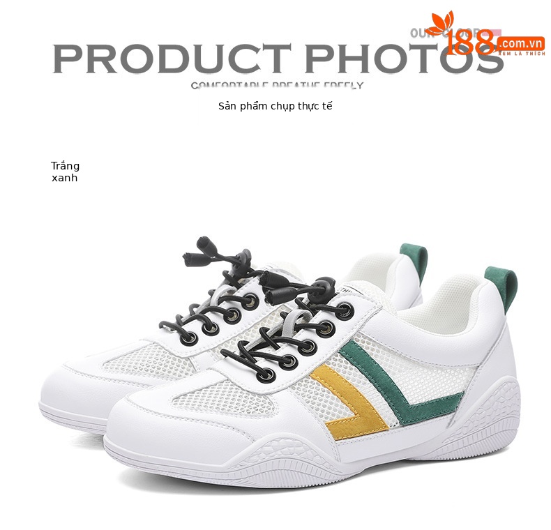 Giày lưới nữ đế bệt thoáng khí mới 2024 – giày sneaker mesh mềm mại — Xám 11055 mét, 11055 trắng xanh lá chi tiết 16