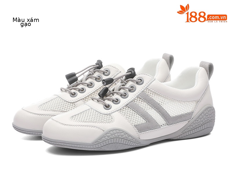 Giày lưới nữ đế bệt thoáng khí mới 2024 – giày sneaker mesh mềm mại — Xám 11055 mét, 11055 trắng xanh lá chi tiết 17