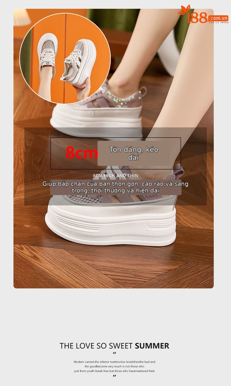 Giày sneaker nữ chunky đế dày platform phong cách mùa hè 2026 — Trắng, Trắng Tím chi tiết 9