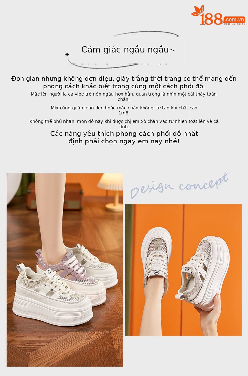 Giày sneaker nữ chunky đế dày platform phong cách mùa hè 2026 — Trắng, Trắng Tím chi tiết 4