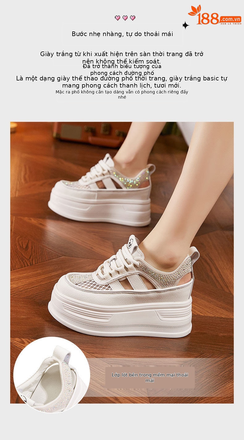 Giày sneaker nữ chunky đế dày platform phong cách mùa hè 2026 — Trắng, Trắng Tím chi tiết 5