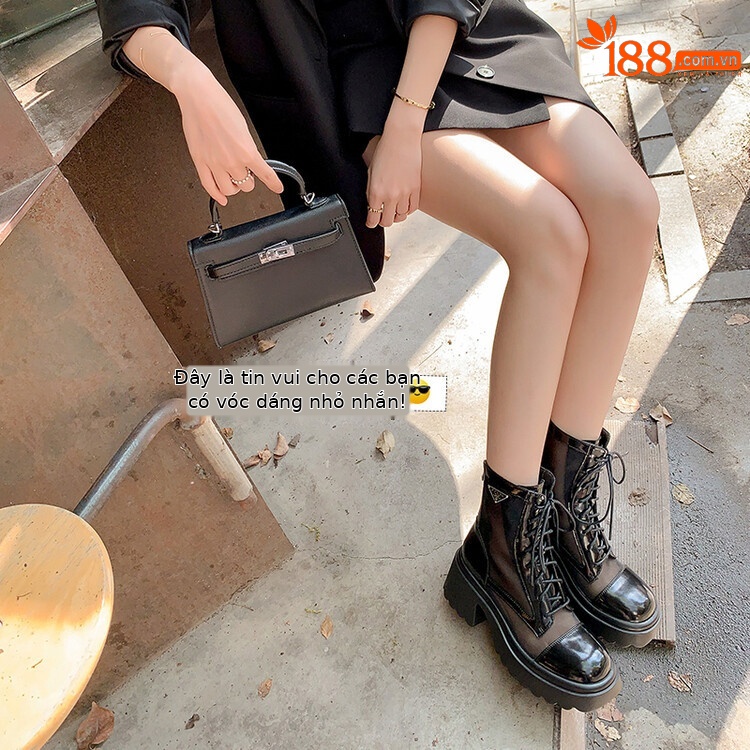 Boot Martin đục lỗ da thật đế dày thoáng khí mùa hè cho nữ — Màu đen, Màu trắng be chi tiết 27