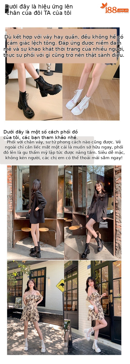 Boot Martin đục lỗ da thật đế dày thoáng khí mùa hè cho nữ — Màu đen, Màu trắng be chi tiết 4