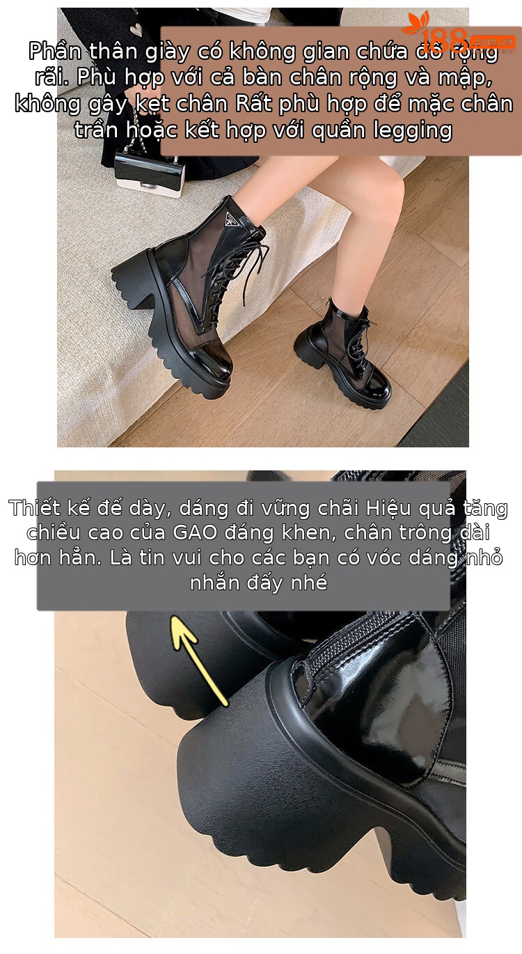 Boot Martin đục lỗ da thật đế dày thoáng khí mùa hè cho nữ — Màu đen, Màu trắng be chi tiết 10