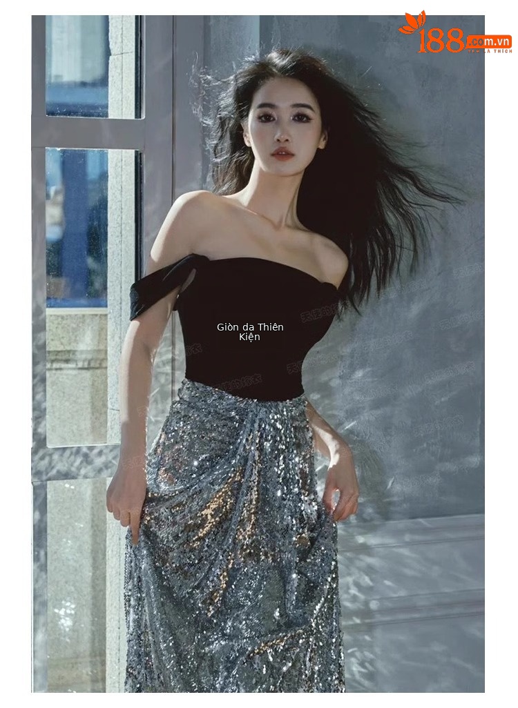 Đầm dạ hội nhung đen cổ chữ V ôm body đuôi cá dài — Màu đen chi tiết 2