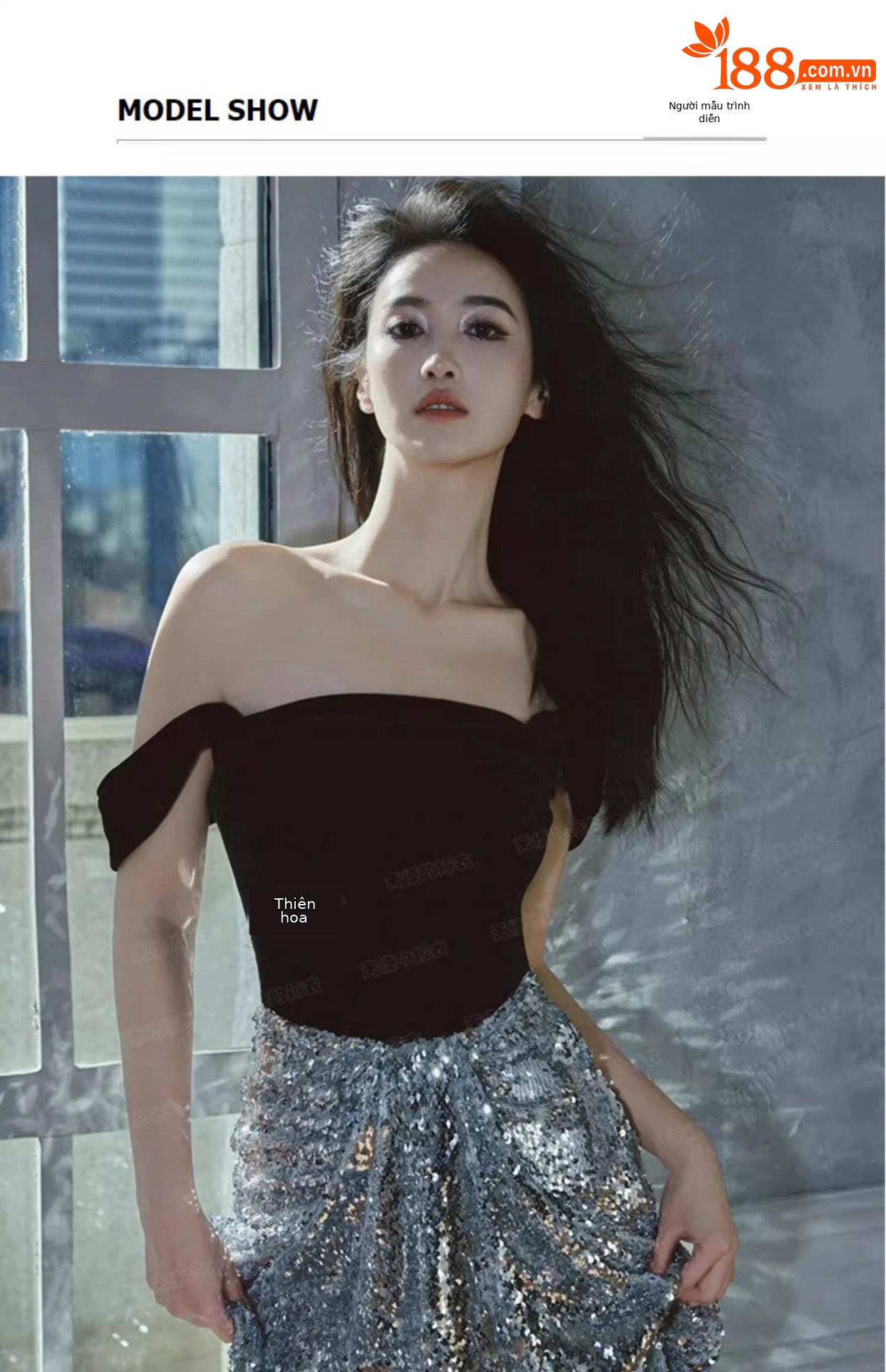 Đầm dạ hội nhung đen cổ chữ V ôm body đuôi cá dài — Màu đen chi tiết 16