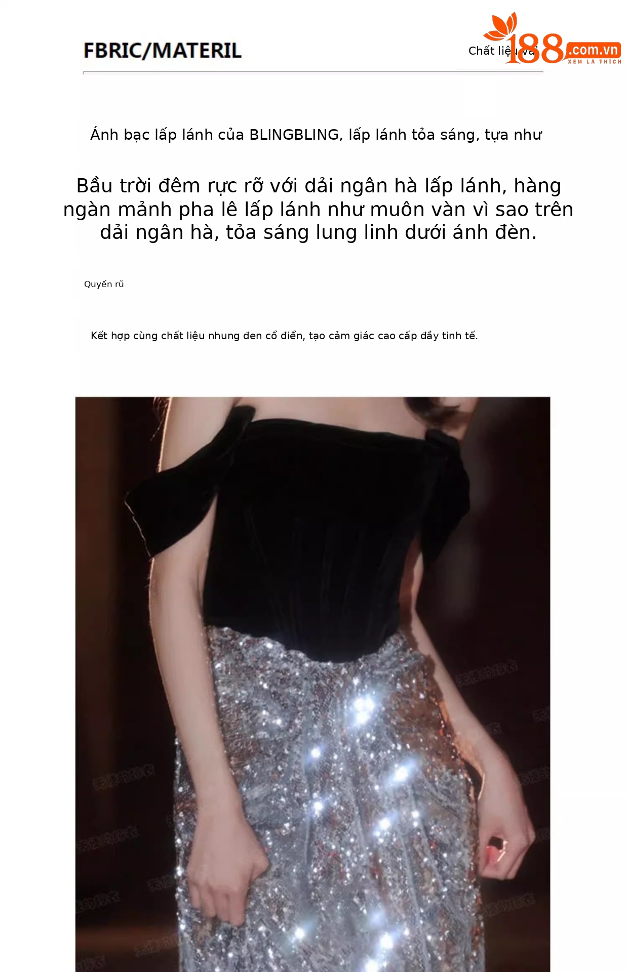 Đầm dạ hội nhung đen cổ chữ V ôm body đuôi cá dài — Màu đen chi tiết 8
