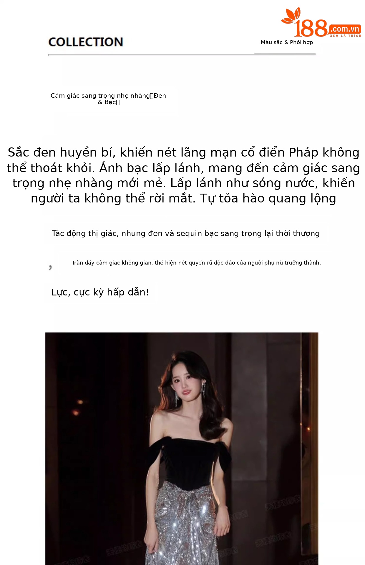 Đầm dạ hội nhung đen cổ chữ V ôm body đuôi cá dài — Màu đen chi tiết 14