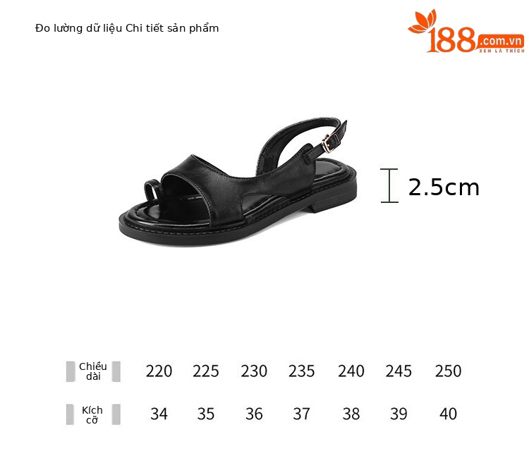 Sandal nữ xỏ ngón đế bệt da thật phong cách La Mã hở mũi quai hậu — Màu nâu, Màu đen, Màu trắng be chi tiết 8