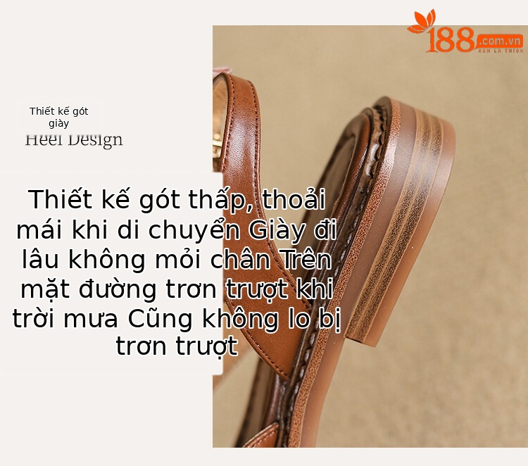 Sandal nữ xỏ ngón đế bệt da thật phong cách La Mã hở mũi quai hậu — Màu nâu, Màu đen, Màu trắng be chi tiết 12