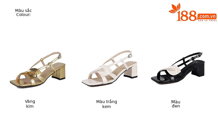 Sandal nữ da bò hoa Calla gót vuông 6 cm quai mảnh khóa đầu vuông da thật ghép màu hở ngón — Màu đen, Màu vàng, Màu trắng be chi tiết 4