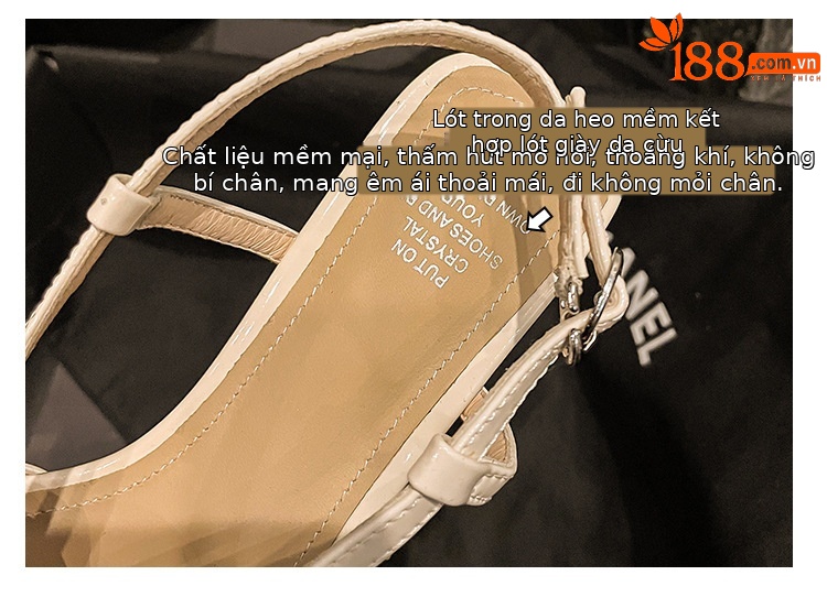 Sandal nữ da bò hoa Calla gót vuông 6 cm quai mảnh khóa đầu vuông da thật ghép màu hở ngón — Màu đen, Màu vàng, Màu trắng be chi tiết 7