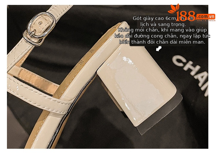 Sandal nữ da bò hoa Calla gót vuông 6 cm quai mảnh khóa đầu vuông da thật ghép màu hở ngón — Màu đen, Màu vàng, Màu trắng be chi tiết 8