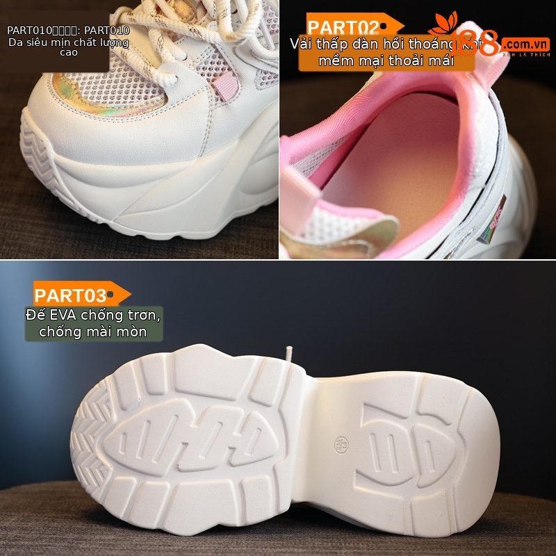 Giày sneaker nữ đế dày tăng chiều cao lưới thoáng khí — Màu vàng trắng